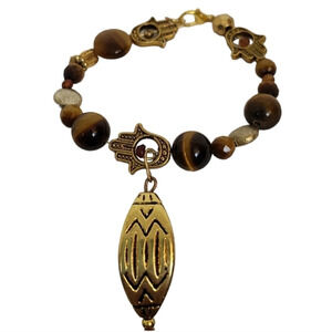 Tigers Eye Hamsa Hand Dangle Bracelet